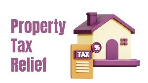 a graphic of a house with the words property tax relief